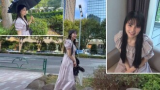 The super cute, slender, big-breasted girl has a troubled look on her face and says, &quot;Yes ♡ You can put it in ♡&quot; so he inserts his raw cock and cums inside her!